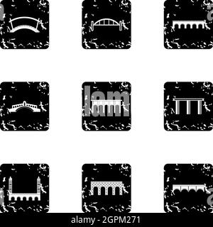 Types of bridges icons set, grunge style Stock Vector