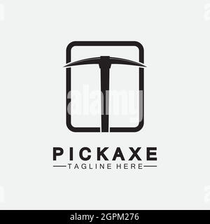 Pickaxe Logo Vector icon symbol illustration Design template, Mining Concept With Silhouette,Mining Logo, Pickaxe Logo Stock Vector