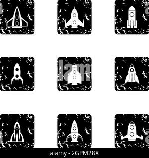 Space rocket icons set, grunge style Stock Vector