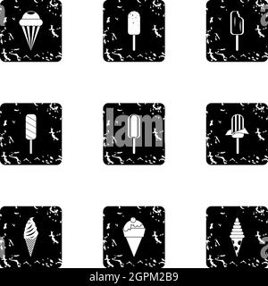 Sundae icons set, grunge style Stock Vector