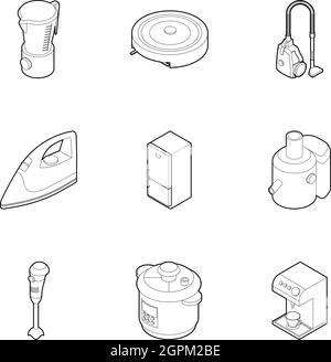 Appliances for kitchen icons set, outline style Stock Vector