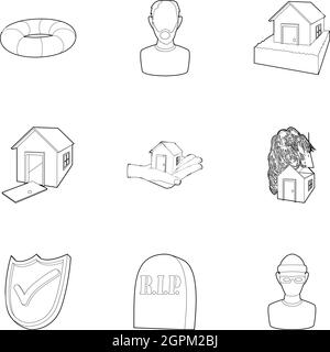 Emergency icons set, outline style Stock Vector