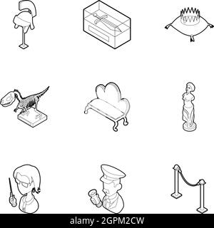 Historical museum icons set, outline style Stock Vector