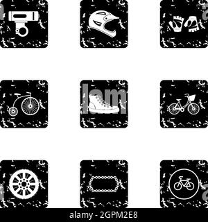 Race cycling icons set, grunge style Stock Vector