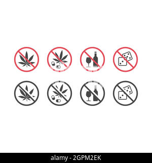 No alcohol and no drugs red prohibition sign Stock Vector