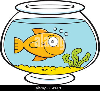 Cartoon illustration of a fish in a fish bowl. Stock Vector