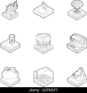 Natural catastrophe icons set, outline style Stock Vector