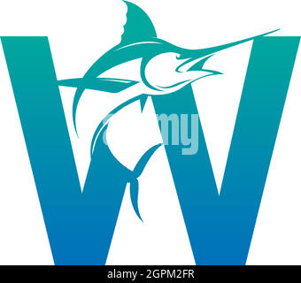 Letter W logo icon with fish design symbol template Stock Vector