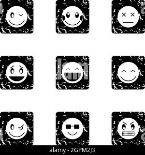 Emoticons for chatting icons set, grunge style Stock Vector