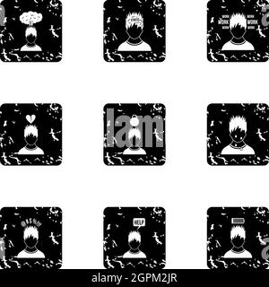 Emotions icons set, grunge style Stock Vector