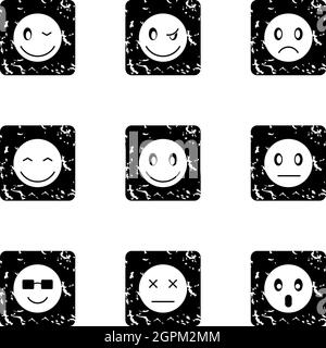 Emoticons for messages icons set, grunge style Stock Vector