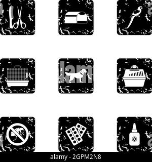 Veterinarian icons set, grunge style Stock Vector