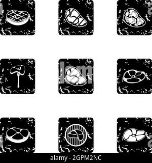 Meat icons set, grunge style Stock Vector