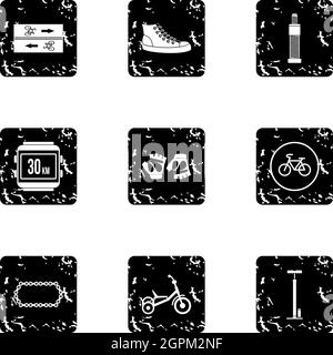 Cycling icons set, grunge style Stock Vector