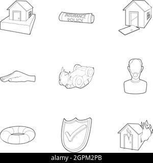 Incident icons set, outline style Stock Vector