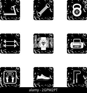 Sport icons set, grunge style Stock Vector