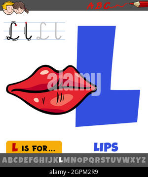 letter L from alphabet with cartoon lips Stock Vector