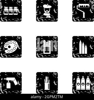 Art icons set, grunge style Stock Vector