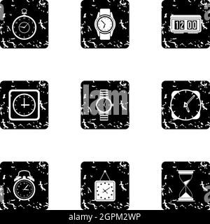 Chronometer icons set, grunge style Stock Vector