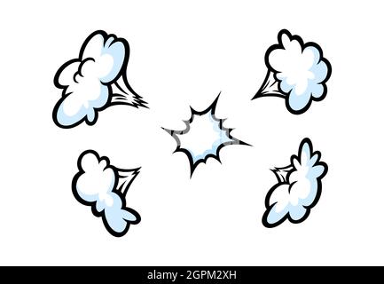 Comic boom smoke effect. Puff and burst clouds for surprising and explosive events. Vector illustartion isolated in white background Stock Vector