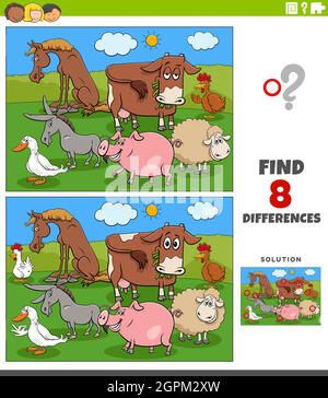 differences educational game with farm animals color book page Stock ...