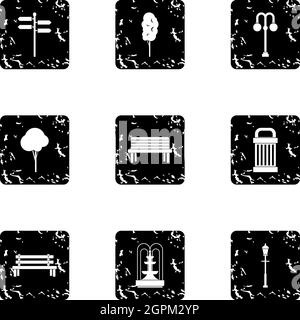 Holiday in park icons set, grunge style Stock Vector