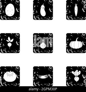 Farm vegetables icons set, grunge style Stock Vector