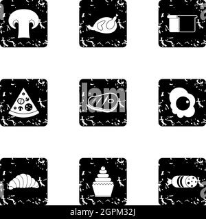 Morning meal icons set, grunge style Stock Vector