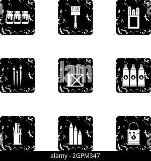 Painting icons set, grunge style Stock Vector