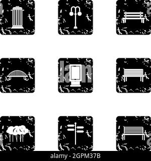 Square icons set, grunge style Stock Vector