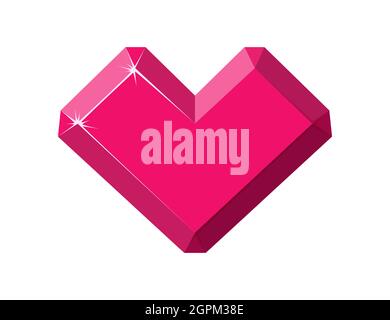 Heart-shaped red gemstone. Ruby side view. Cartoon vector illustration Stock Vector