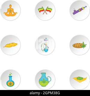 Hemp icons set, cartoon style Stock Vector