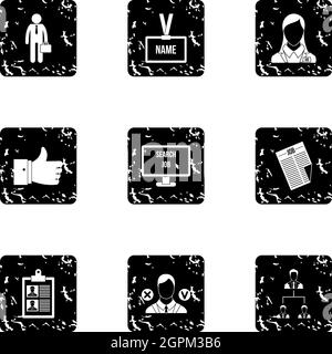 Work icons set, grunge style Stock Vector