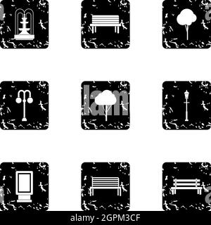 Garden things icons set, grunge style Stock Vector