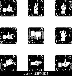 Hand icons set, grunge style Stock Vector