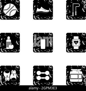 Workout icons set, grunge style Stock Vector