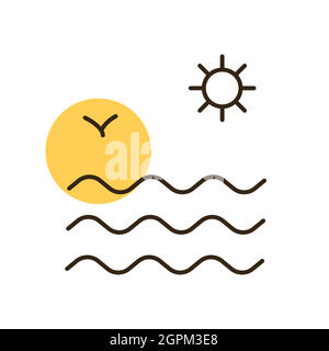 Sea waves and sun flat vector icon Stock Vector
