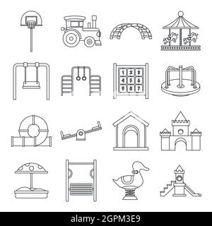 Playground icons set, outline style Stock Vector