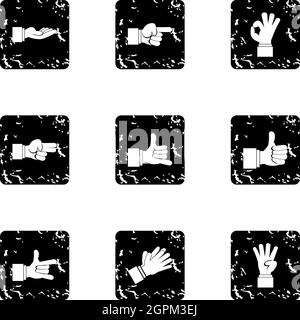 Gesture icons set, grunge style Stock Vector