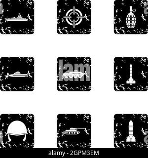 War icons set, grunge style Stock Vector