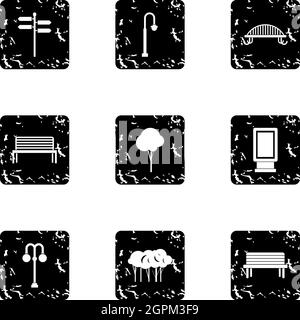Park things icons set, grunge style Stock Vector