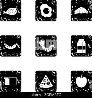 Breakfast icons set, grunge style Stock Vector
