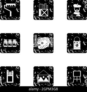 Drawing icons set, grunge style Stock Vector