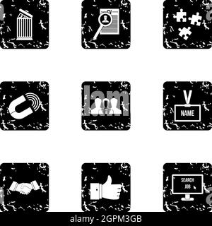 Team icons set, grunge style Stock Vector