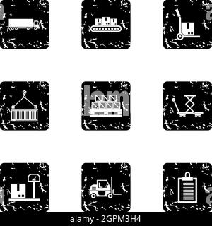 Cargo icons set, grunge style Stock Vector