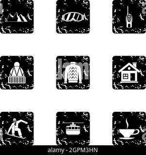 Snowboarding icons set, grunge style Stock Vector