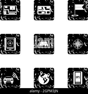GPS icons set, grunge style Stock Vector