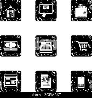 Purchase in shop icons set, grunge style Stock Vector