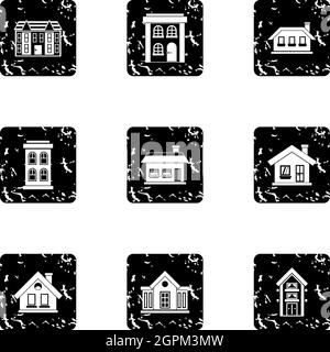 House icons set, grunge style Stock Vector