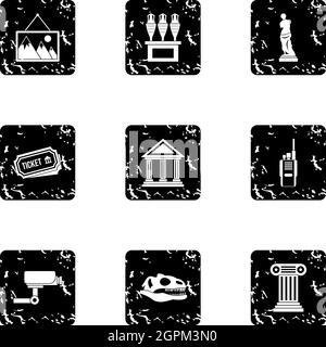 Historical museum icons set, grunge style Stock Vector